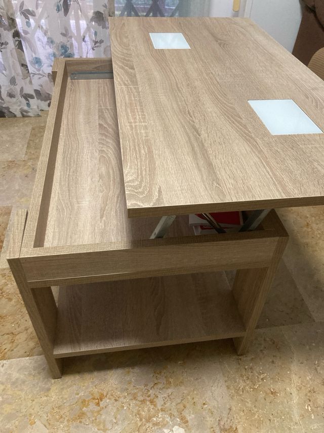 Mesa de centro elevable madera y cristal
100x50cm
