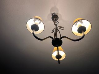 Lámpara de techo de forja y tulipas beige