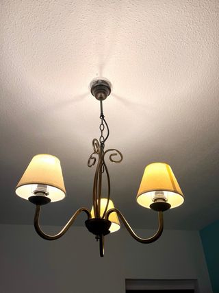 Lámpara de techo de forja y tulipas beige