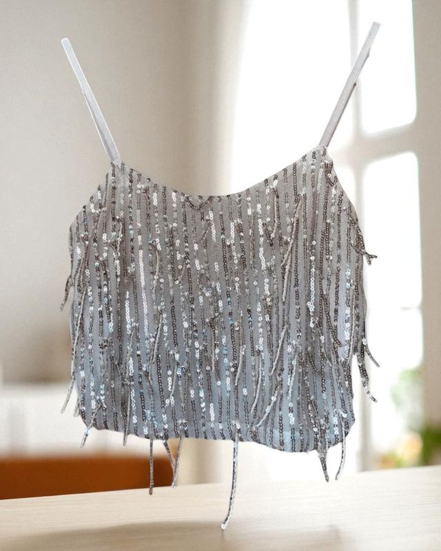 Top lentejuelas beige y dorado