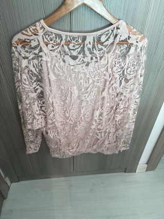 Blusa de encaje floral beige/rosa talla única