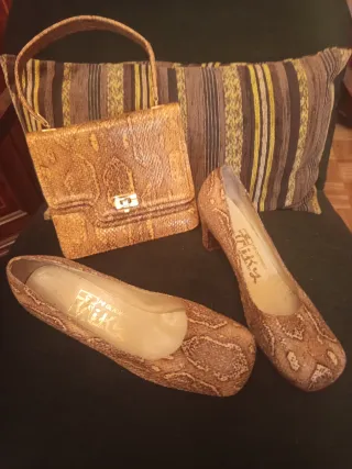Conjunto vintage bolso y zapatos piel serpiente