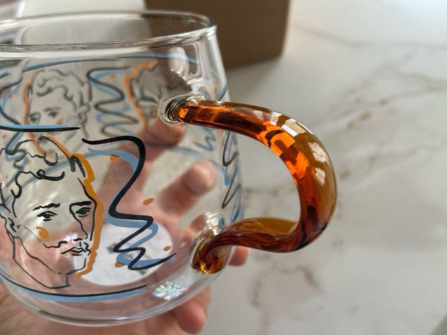 Taza cristal artesana diseño artístico caras chic