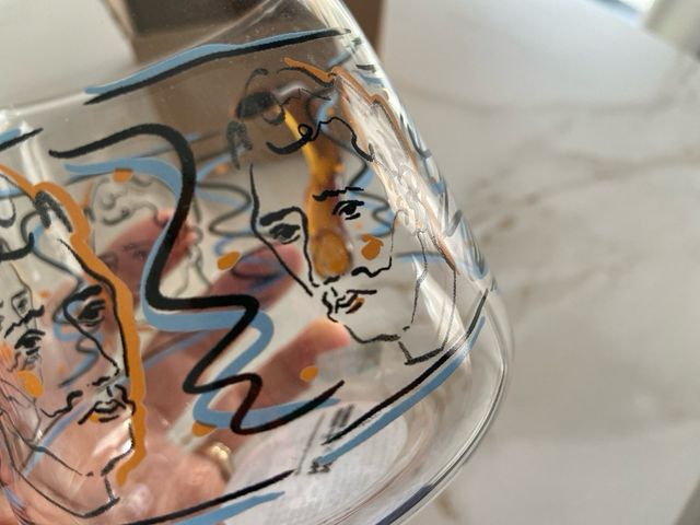 Taza cristal artesana diseño artístico caras chic