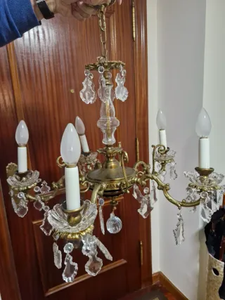 Lámpara de bronce y cristal antigua