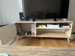 Mueble TV y Estantería Madera Clara