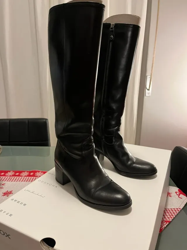 Stivali Alti Geox Neri Pelle Tacco