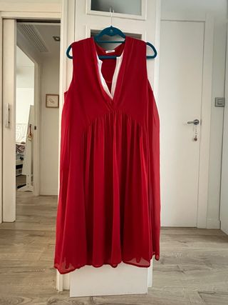 Vestido rojo de gasa y algodón forrado