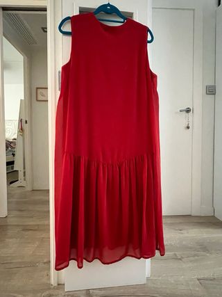 Vestido rojo de gasa y algodón forrado