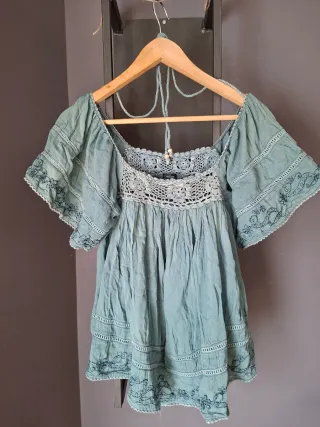 Blusa Boho verde talla única