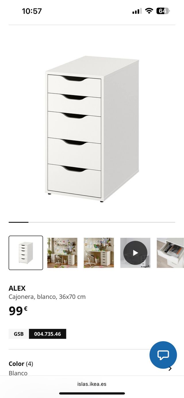 Cajonera ALEX Ikea blanca 36x70 cm