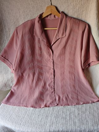 Camisa mujer talla L rosa hombreras fluida vintage