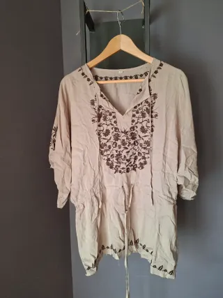 Blusa Boho Bordada Beige Talla Única