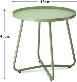 Tavolino da esterno rotondo in acciaio verde