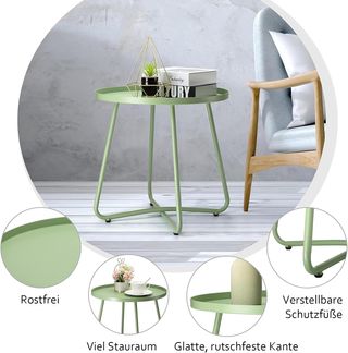 Tavolino da esterno rotondo in acciaio verde