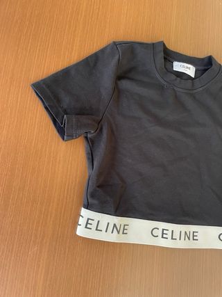 T-shirt Crop Top Celine Nera Logo Elastico