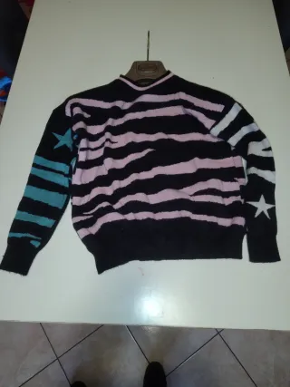 Maglione donna righe nere e rosa