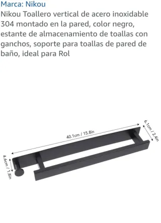 Toallero pared negro acero inoxidable