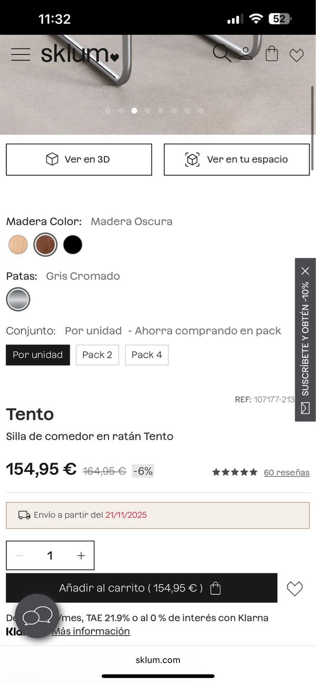 Silla Diseño Sklum Madera Metal Ratán