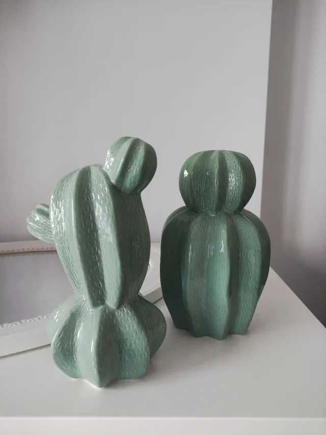 Pareja cactus cerámica verde.