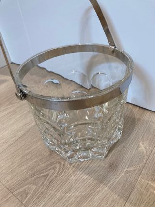 Cubitera de hielo vidrio y acero inoxidable