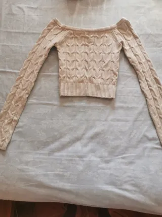 Jersey beige punto trenzado escote barco