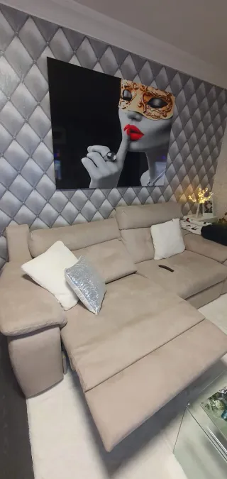 Sofá eléctrico 4 plazas beige/gris para 4 personas