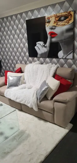 Sofá eléctrico 4 plazas beige/gris para 4 personas