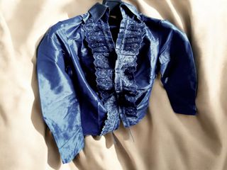 Camicia donna blu lucido con Pizzo e Balze