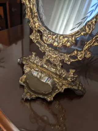 Espejo tocador vintage bronce y aves dorado