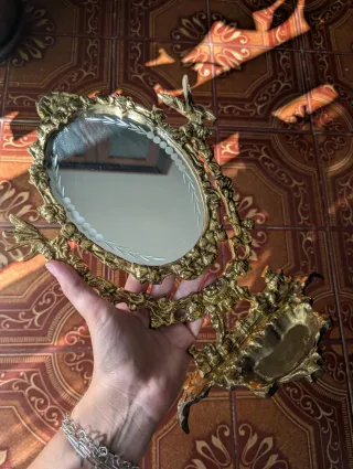 Espejo tocador vintage bronce y aves dorado