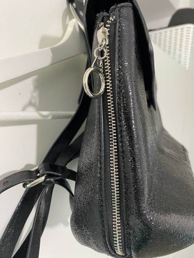 Bolso Mochila Zara Negro Charol
