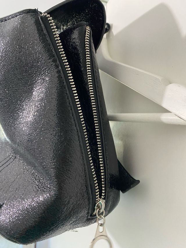 Bolso Mochila Zara Negro Charol
