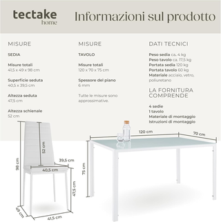 Set di Mobili per Sala da Pranzo, 4 Sedie in Simil