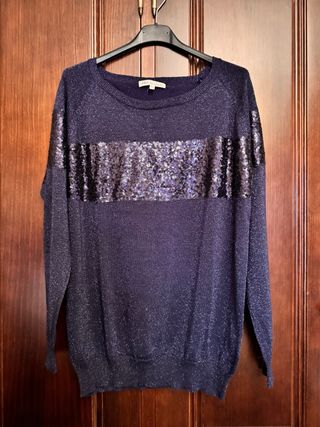 Maglione blu marino con paillettes glitterate