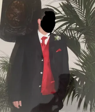 Traje de Novio Negro y Rojo