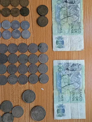 Lote Billetes y Monedas Franco/Juan Carlos plata