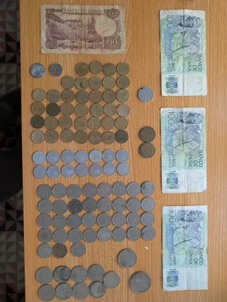 Lote Billetes y Monedas Franco/Juan Carlos plata