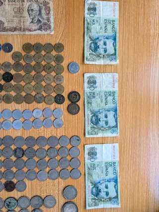 Lote Billetes y Monedas Franco/Juan Carlos plata