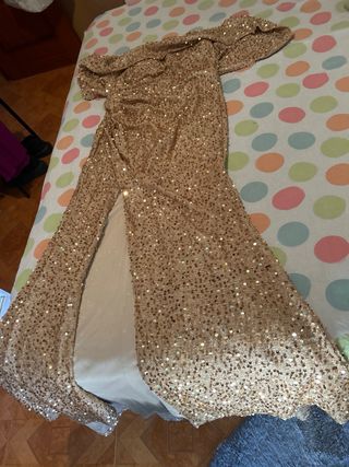 Vestido de fiesta lentejuelas rosa y plata y dorad