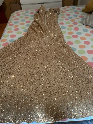 Vestido de fiesta lentejuelas rosa y plata y dorad