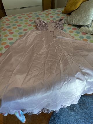 Vestido de fiesta lentejuelas rosa y plata y dorad