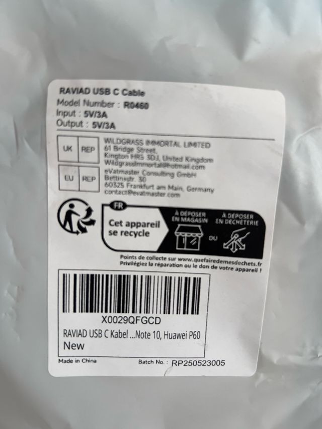 Cable USB-C a USB-C Raviab