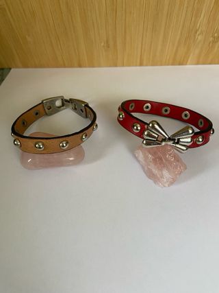 Lote 2 Pulseras Cuero Tachuelas