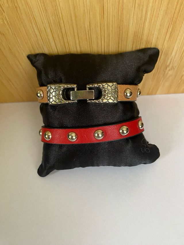 Lote 2 Pulseras Cuero Tachuelas