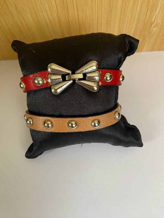 Lote 2 Pulseras Cuero Tachuelas