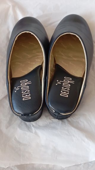 Chinela Cuña Baja Piel Mujer Talla 38 color azul