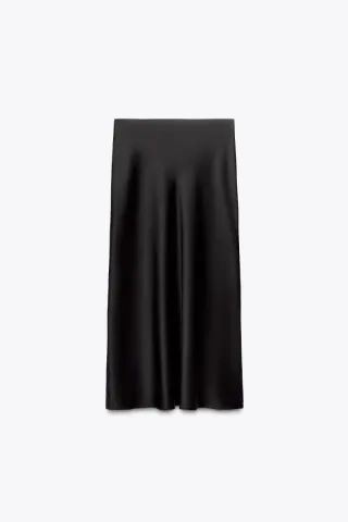 Falda Zara negra satinada larga