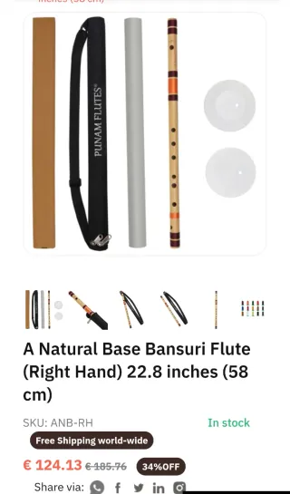 Flauta Bansuri Punam A Base 58cm incluye funda