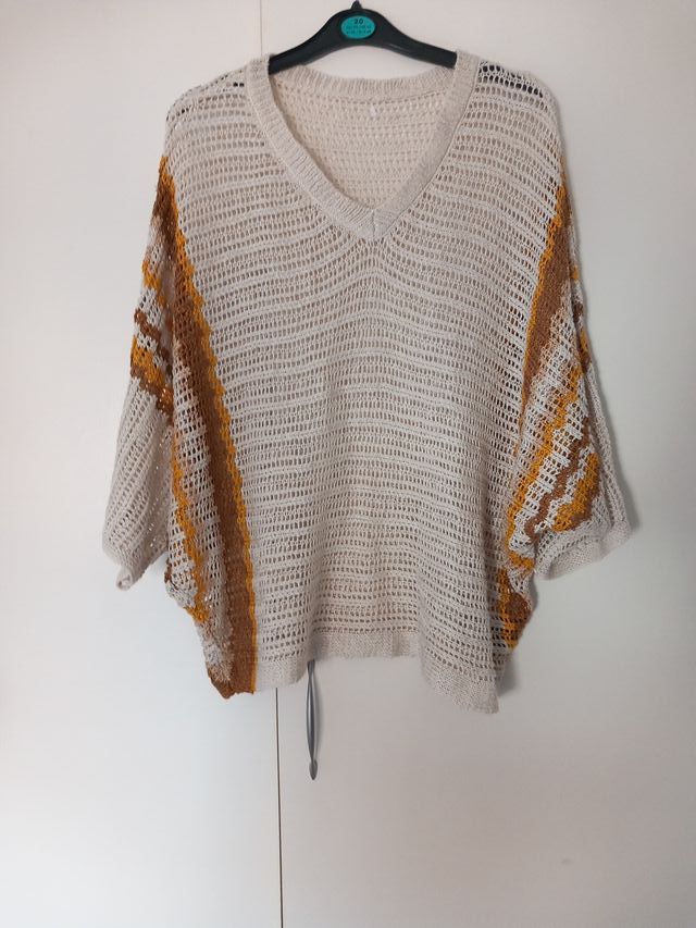 Jersey de punto fino beige multicolor talla única